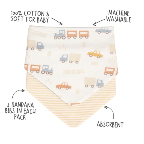 Reversible Bandana and Teether Bibs for Baby Boys & Girls - 100% Cotton Bibs Absorbent, Durable and Easy to Clean2
