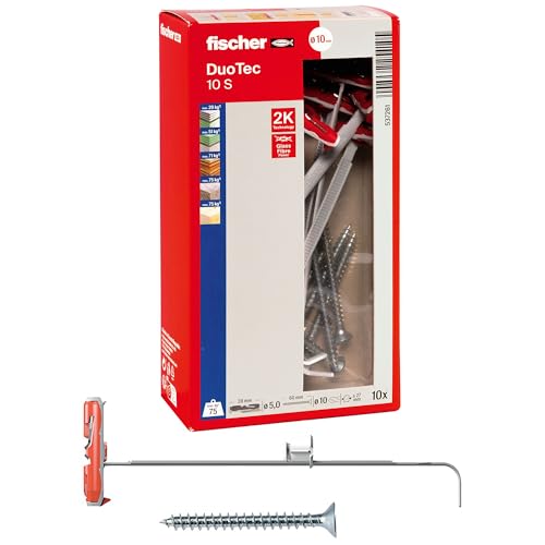Fischer 10x DuoTec 10mm Tasselli con Vite per Carichi Pesanti su Cartongesso, per Pensili, Mensole, 537261