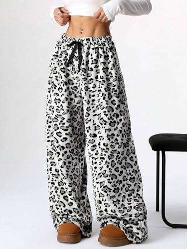 Image of ZAFUL Women's Fuzzy Plush Pajama Pants Wide Leg Pj Bottoms Lounge Pants