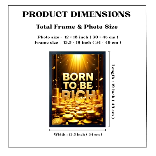 Image of ARTFUL TOY BOX - Born To Be Rich Motivational Quote Photo Frame Wall Art for Home & Office Decor | Wealth Mindset, Success & Growth Wall Decor | HD Glossy Print | Premium Fiber Black Frame - 12x18 Inch (30x45 cm) (Design 13)