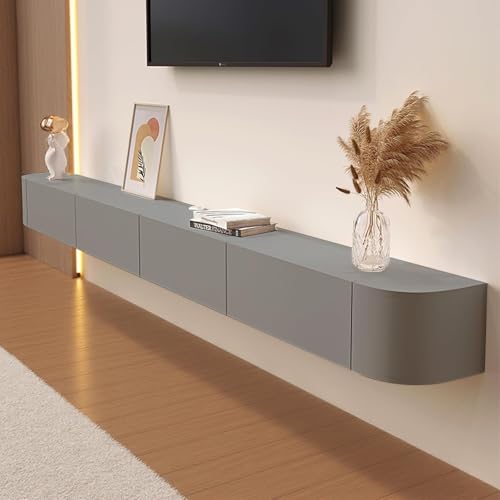 Meuble TV Mural Gris 140 Cm Longueur - Meuble Bas Suspendu Facile À Entretenir - Support TV En Bois Avec Rangement Intégré - Étagère TV Design Pour Salon,...