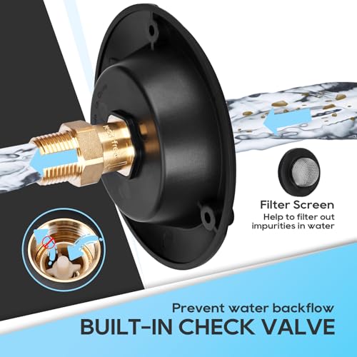 Image of RVGUARD RV City Water Inlet, 3 /4 inch NH Female to 1 /2 inch NPT Male City Water Fill Inlet Flange Brass with Check Valve for RV, Camper, Trailer, Marine (Black L)