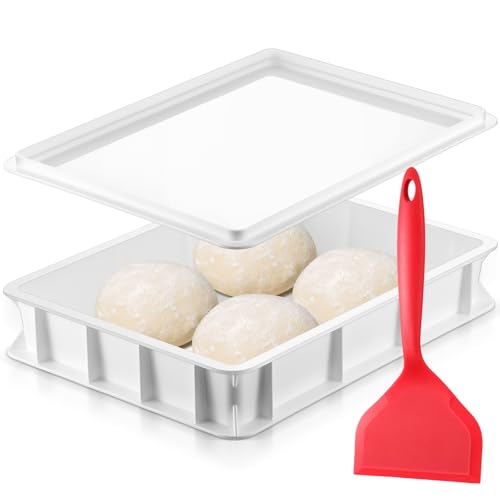 Perthlin* Juego de Cajas de Fermentación para Masa de Pizza Bandeja para Pizza con Tapa y Espátula | Caja de Masa + Tapa + Raspador de Masa | Caja de Plástico de Calidad Alimentaria para Pastelería