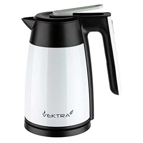 Vektra VEK-1703W Vacuum Insulated Environmentally Eco Friendly Easy Pour Cordless Kettle, 1.7 Litre, White Cover