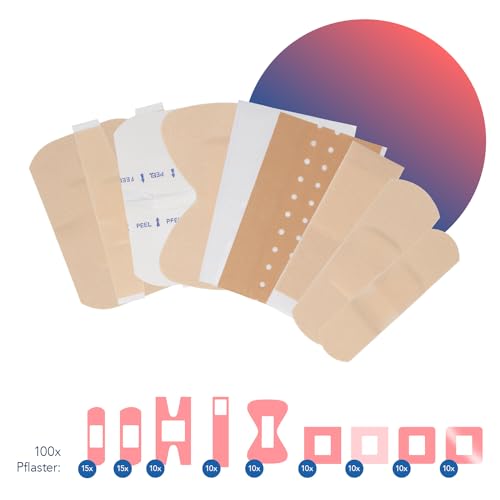 First Aid Only Pflasterset Industrie/Handel (100 Stück) | 100 Pflaster in verschiedenen Größen und Formen in wiederverschließbarer Pflasterbox | P-10023