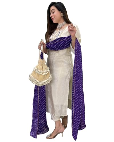 GoSriKi Women's Rayon Viscose Straight Embroidered Kurta with Pant & Dupatta