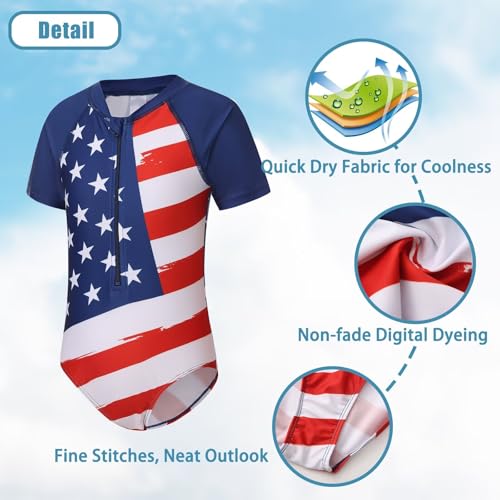 Image of Girls One Piece Rash Guard Swimsuits for Kids Girls Short Sleeve Bathing Suits with Front Zipper Swimwear 3-16 Years
