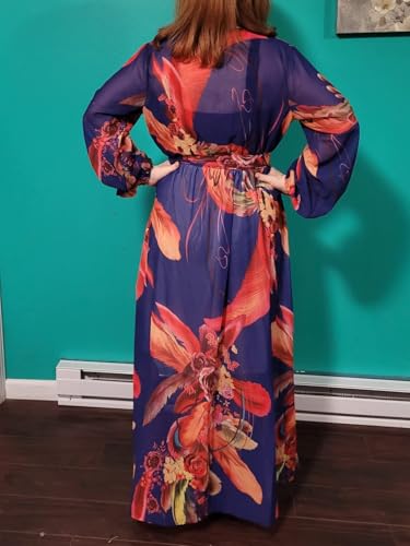 Image of Nuofengkudu Womens Chiffon Deep V-Neck Maxi Dress Summer Boho Dresses(S-5XL)