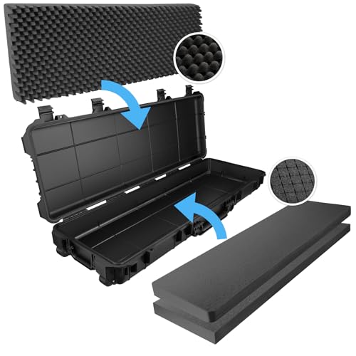 TecTake® Long, Universal Hard Case with 2 Wheels, 3 Foam Inserts, Pressure Valve & Padlock Eyelets, Shock-, Temperature- & Moisture-Resistant - Ideal Camera Case, Tool Case & Gun Case - 113.5x41x16cm - Image 6