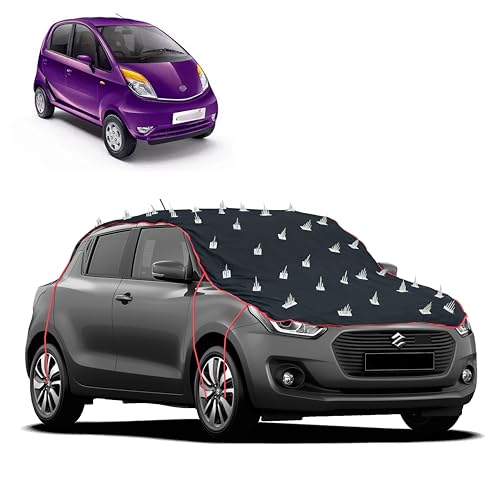 Image of Dog Protection Spike Car Cover for Tata Nano Bonnet to Roof Easy Installation with 4 Elastic Hook Strap | Anti-Scratch Soft Cotton Inner | Complete Protection from Street Dogs & Monkeys