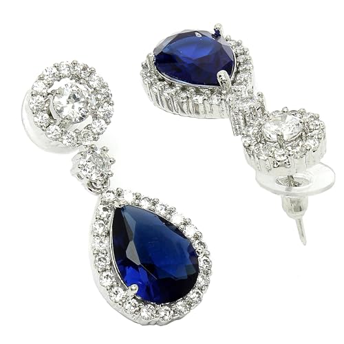 Image of Zeneme Fashion Rhodium Plated Brass Silver Toned Fancy Tear Drop Dangle Earring For Women and Gifts For Girls