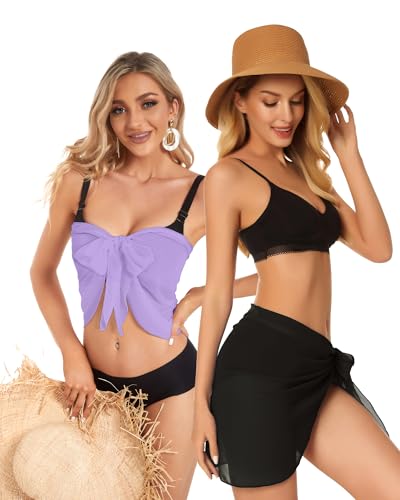 Image of CHICGAL 2 Pieces Women Beach Sarong Bathing Suit Wrap Skirt Sheer Bikini Swimsuit Cover Ups for Swimwear