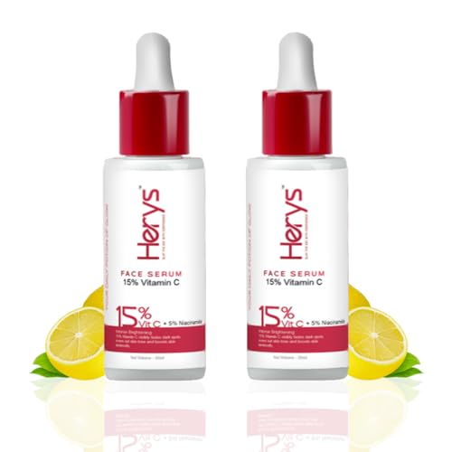 Image of Herys 15% Vitamin C Serum for Glowing Skin | for Oily, Dry & Combination Skin | Reduce Pigmentation & Dark Spot | Non-Irritating, Hydrating & Soothing | Face Serum for Men & Women | 30ml, Pack of 2