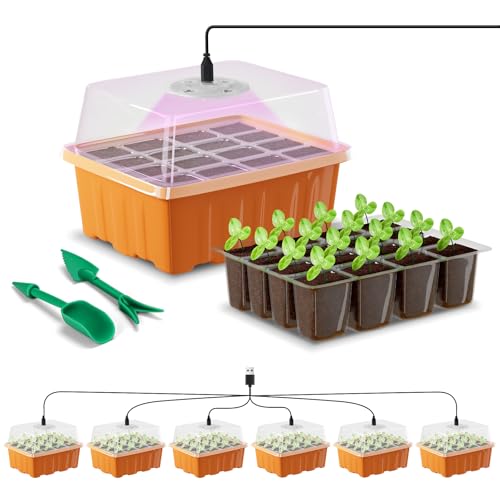 GooingTop Seed Starter Tray with LED Light, 6 Pack 72 Cells Plant Grow Kit with Adjustable Humidity...