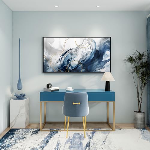Image of Mofutinpo Blue Wall Art Framed Abstract Canvas Wall Art Blue Pictures for Living Room Wall Decoration Large Modern Office Artwork Wall Decor Graffiti Paintings for Bedroom 24x48IN