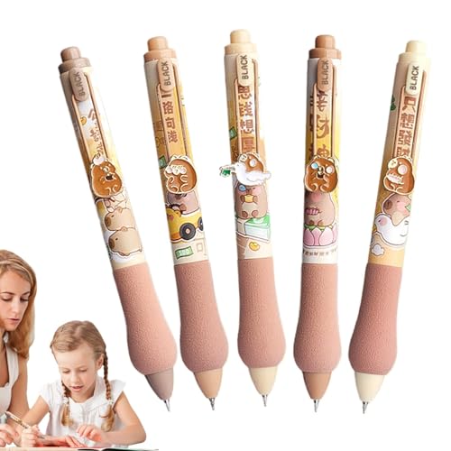 Nexusectar Bolígrafos Capybara de dibujos animados | Bolígrafos de gel retráctiles con punta fina, 5 bolígrafos de anime de dibujos animados para mujeres, niñas, profesoras