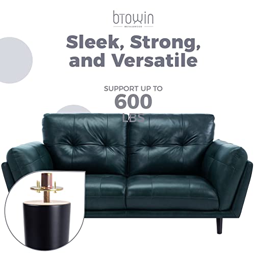 Image of 5 inch Solid Wood Furniture Legs, 4Pcs Mid-Century Modern Black Wooden Replacement Feet with Threaded 5 /16'' Hanger Bolts & Mounting Plate & Screws for Sofa Couch Armchair Cabinet TV Stand | Black Finish, 440lb Load Capacity, Mounting Plates & Screws Included. Mid-Century Style for Sofas, Cabinets & TV Stands.