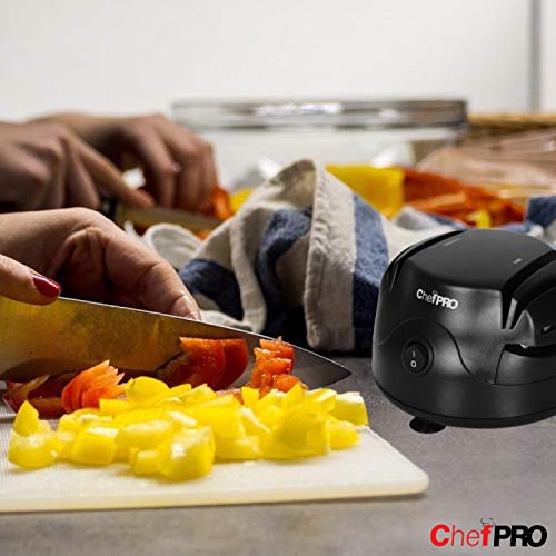 3-In-1 Electric Knife Sharpener System By Chefpro, Great For Kitchen And Sport Knives, Scissors, Screwdrivers, 2-Stage Sharpening System Appliance, Compact Quick, Easy Design, Retractable Cord, Black #TOP4