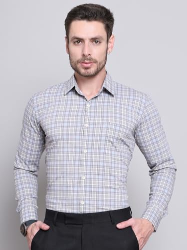 Image of Majestic Man Comfort Slim Fit Cotton Blend Checked Casual Shirt