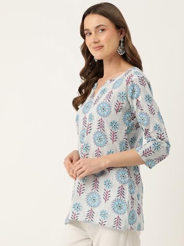 Image of feranoid Designer V-Neck Short Straight Kurti with 3Quarter Sleeves