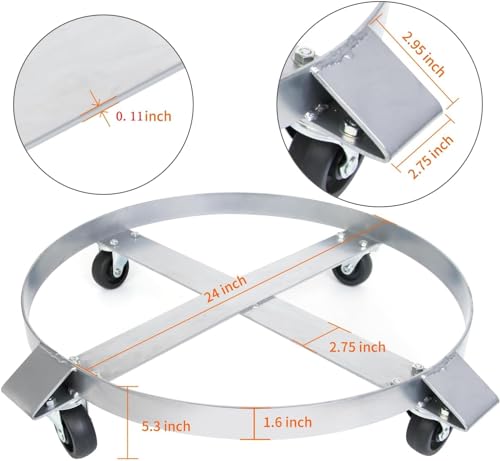Image of Drum Dolly 55 Gallon - Trash Can Cart 1000 Pound Heavy Duty Swivel Casters Wheel Steel Frame Gas Dolly Cart Non Tipping Hand Truck