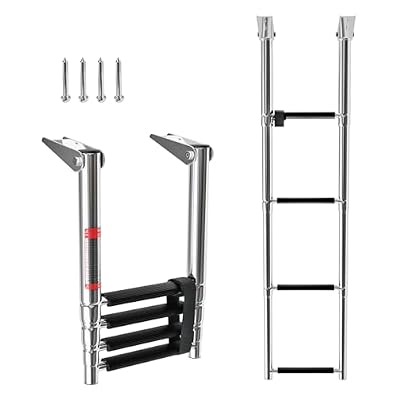 LUISLADDERS Boat Ladder 4 Step Folding, Heavy Duty 316 Stainless Steel Telescoping Rear Entry Inboard Ladder Dock Ladder Swim Deck Ladder