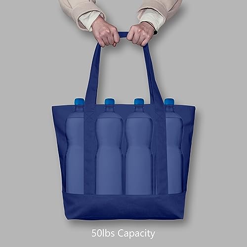 Image of TOPDesign 1-Pack Canvas Tote Bag with an External Pocket, Reusable Grocery Shopping Bag, Top Zipper Closure, Daily Essentials (Blue)