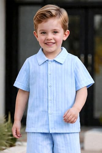 Image of Fashion Dream Boys Cotton Blend Solid Co-ord Set|Boys Co-ord Set|Boy's Clothing Set|Boy's 2 Piece Set|Clothing Set|Boys Shirt and Short Set|Co-ords