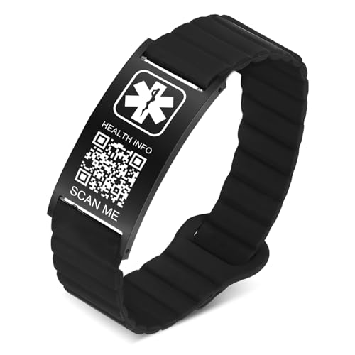 Medical Bracelets for Men Women with QR Code Medical Alert ID Bracelets for Sport Travel - Silicone Waterproof Wristband Fits Wrists Up to 8 inches - More Space Custom Emergency Medic ID Alert Information