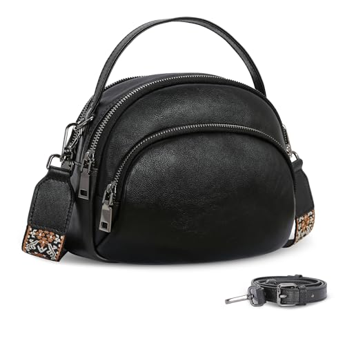 Image of HESHE Genuine Leather Crossbody Bags Leather Purses for Women Vintage Small Shoulder Handbags with Multi-Pockets