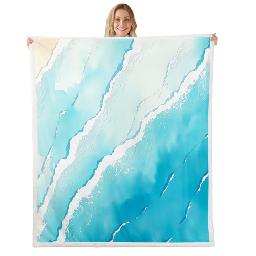 feelingyou Manta de forro polar de playa, manta abstracta de olas del océano, tamaño X, para niños, adolescentes, playa costera temática, decoración del hogar para habitaciones