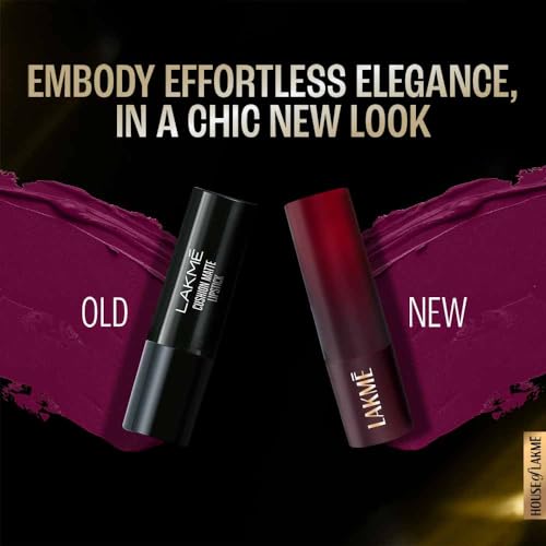 Image of Lakme Forever Matte Lipstick, Waterproof, Non Drying, Creamy Matte Bullet Lipstick Made With French Rose Oil Extracts, Purple Diamond, 4.5g (Pack of 3)