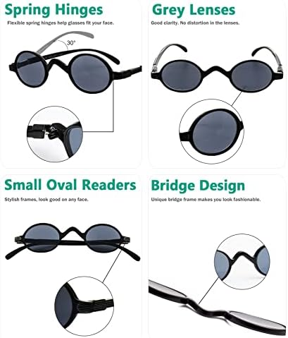 Eyekepper Sunshine Readers Spring Temple Vintage Mini Small Oval Round Reading Sunglasses Grey Lens +3.0 - 4