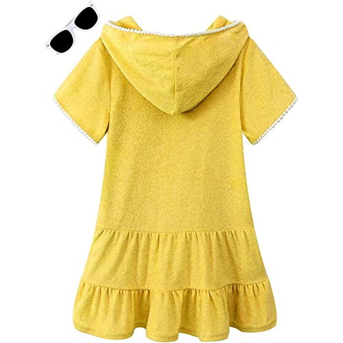 Girls Swim Cover Up Kids Toddler Terry Swimsuit Coverup Beach Pool Swimwear Short Sleeve Hooded Ruffle Dress3