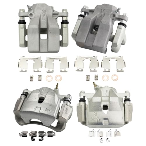 Image of TRQ Front and Rear Brake Caliper Set Zinc Coated Brackets Hardware Compatible with 2011 Toyota RAV4