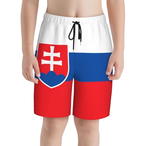 Flag of Slovakia Youth Beach Pants, Soft and Breathable, with Drawstring Waist, Suitable for Sports and Leisure.3