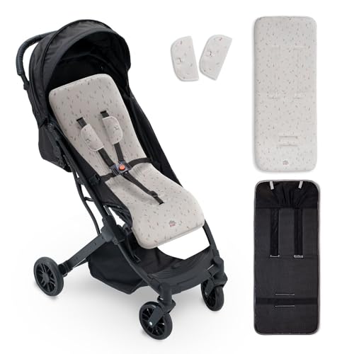 Interbaby Colchoneta Silla Paseo Universal para Verano | Transpirable y Cómoda | Funda Carro Bebe 100% Algodón, 84x34cm, Protectores para Arnés | Funda Silla Paseo Botanico Beige