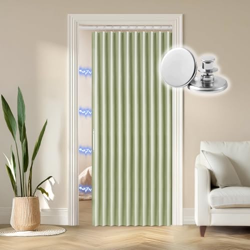 RINHARTEX Cortina magnética Opaca Estilo acordeón para Puerta de Armario, Plisada, Plegable, Puerta de acordeón, Divisor de habitación, Dormitorio, baño, Sala de Estar (42 x 78 Pulgadas, Verde