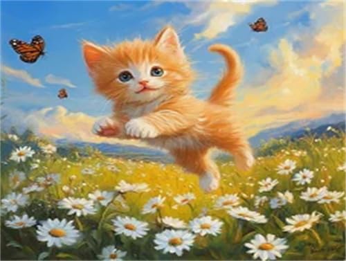 Peinture diamant 5d chat et fleurs kit complet broderie strass grand format 50x70cm