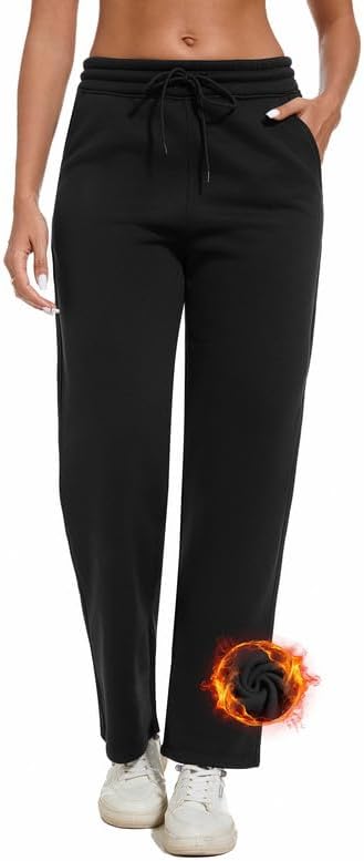 Women's Fleece Lined Sweatpants with Pockets Thermal Winter Warm Pants Elastic Waist Workout Running Jogging Pants
