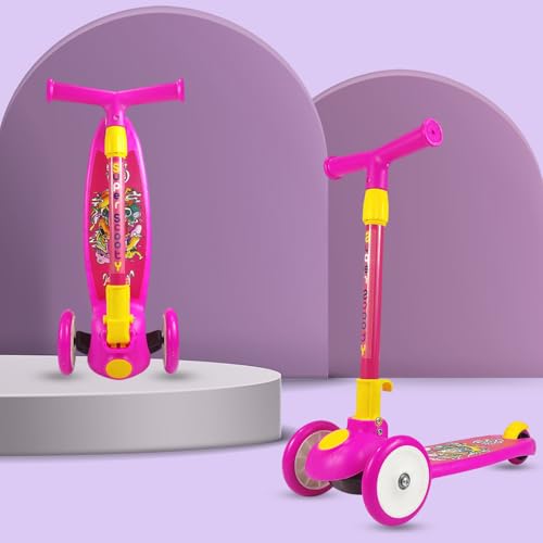Image of NHR Smart Kick Scooter for Kids, 4 Adjustable Height Scooter, Foldable & Attractive PU Wheels with Rare Brakes for Kids Age Upto 2+ Years (NHR Scooter 009P Non LED Pink)