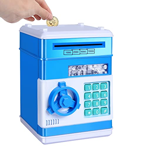 Pup Go Spardose für Kinder, Upgrade großes Volumen, elektronisches Passwort, Sparschwein, ATM-Spardose, Bargeld, Münzen, Spardose für Jungen und Mädchen im Alter von 3-12 (A-Blau) Cover
