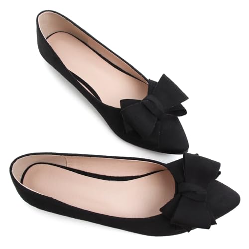 Image of TN TANGNEST Women's Flats Comfortable Dressy Slip On | Pointed Toe Bow Ballet Shoes, Business Casual Office Flats, Suede Flat Shoes