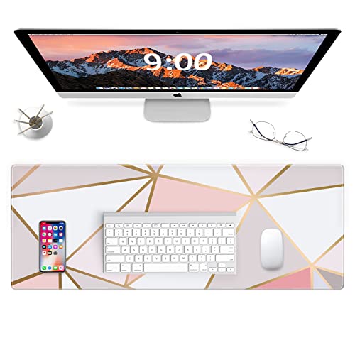 ZYCCW Large Gaming XXL Mouse Pad with Stitched Edge 31.5"x11.8"x0.15" Pink Gold Marble Mouse Mat Customized Extended Gaming Mouse Pad Anti-Slip Rubber Base Ergonomic Mouse Pad for Computer