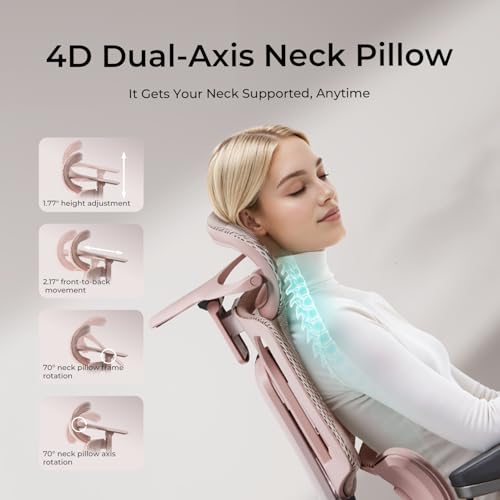 Hbada E3 Air Ergonomic Office Chair, Big and Tall Office Chair - with 3-Zone Dynamic Lumbar Support, 3D Adjustable Headrest, 4D Adjustable Armrests, Swivel, Pink(with Footrest) - Image 5