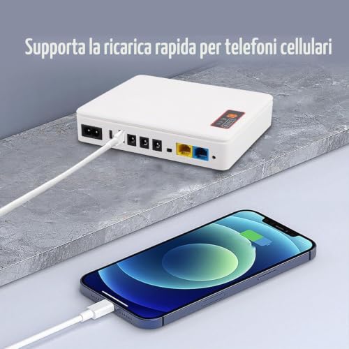 Asixxsix Mini USV DC 20000 MAh Batterie Backup, Unterbrechungsfreie Stromversorgung mit Betriebsanzeige, Bis zu 10 Stunden, Mini USV für Router, Modem, Kamera, USB Typ C POE (EU-Stecker)