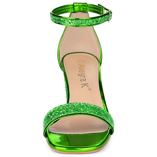Allegra K Allegra K Women's Glitter Ankle Strap Chunky Heeled Bright Green Sandals 7.5 m US