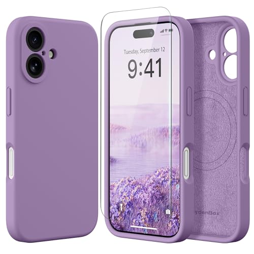Image of Magnetic for iPhone 16 Plus Case, Compatible with MagSafe, [Full Camera Protection][Screen Protector] Silicone Shockproof Protective Phone Case for iPhone 16 Plus 6.7 inch, Light Purple