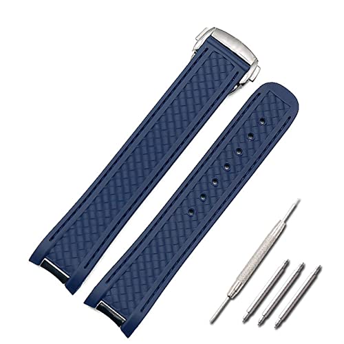 Bracelet montre 20mm en silicone haut de gamme finition marine avec boucle papillon deployee