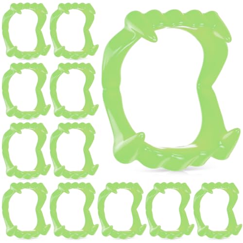Jovitec 12 Pcs Plastic Vampire Teeth Halloween Vampire Fangs, Green